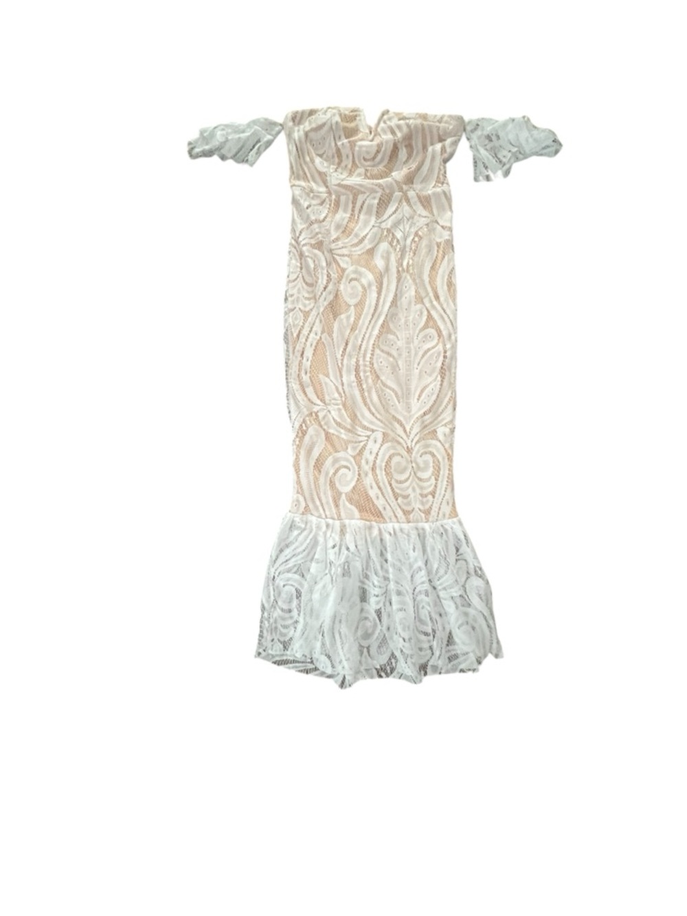 PrettyLittleThing White Lace and Nude Maxi Dress
